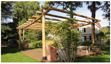 Bamboo pergola, decked area and bamboo tree supports